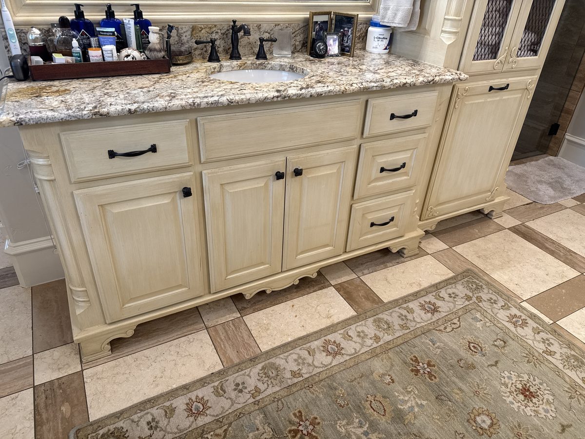 Master bath cabinets before refinishing