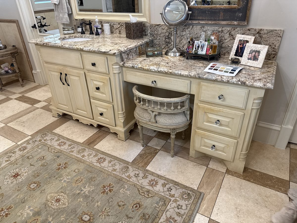 Bathroom vanity cabinets before refinishing